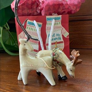 2 White ceramic reindeer ornaments